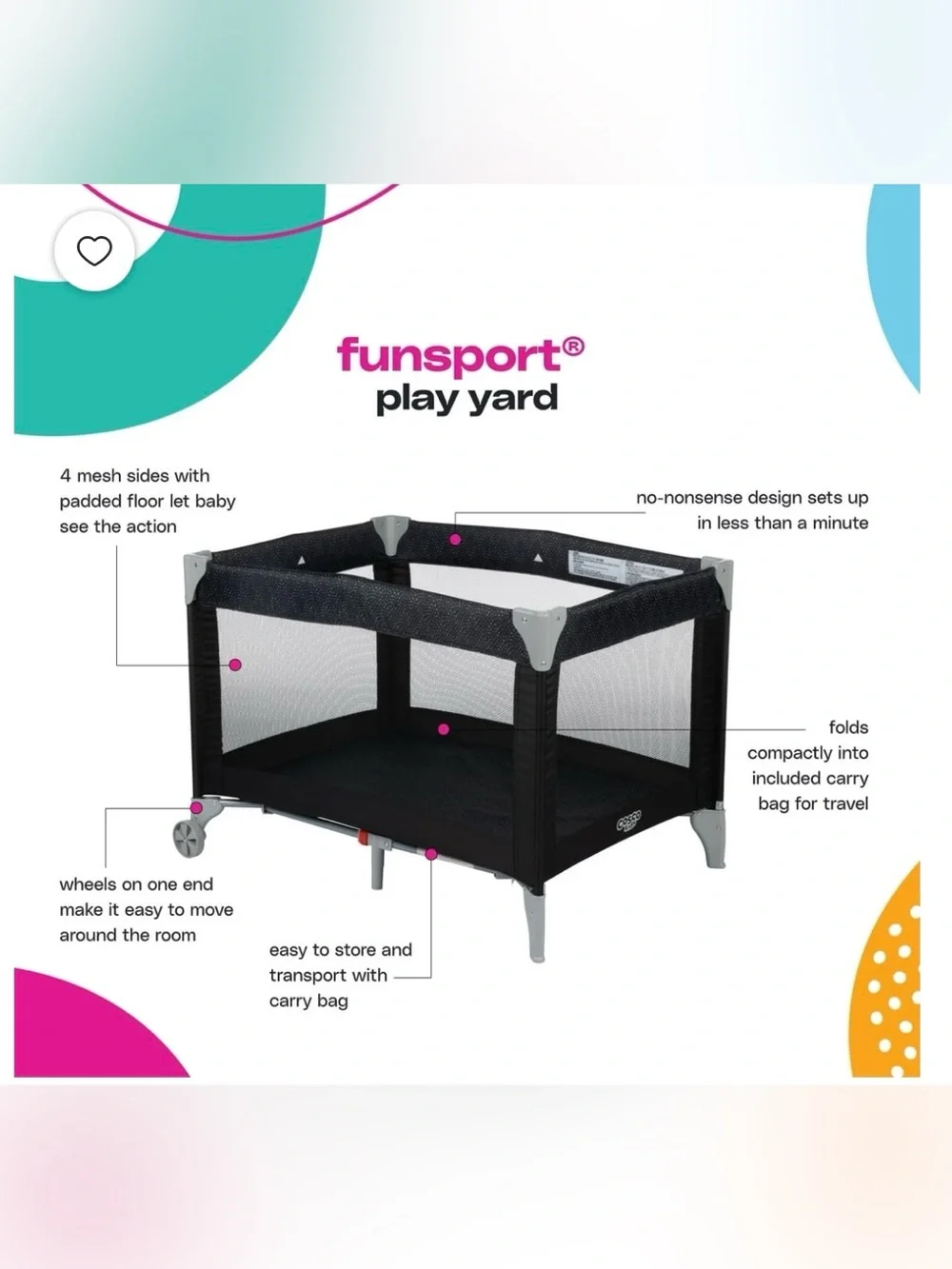 Cosco Black Baby Playard with Mesh Sides - Lightweight Travel Playpen